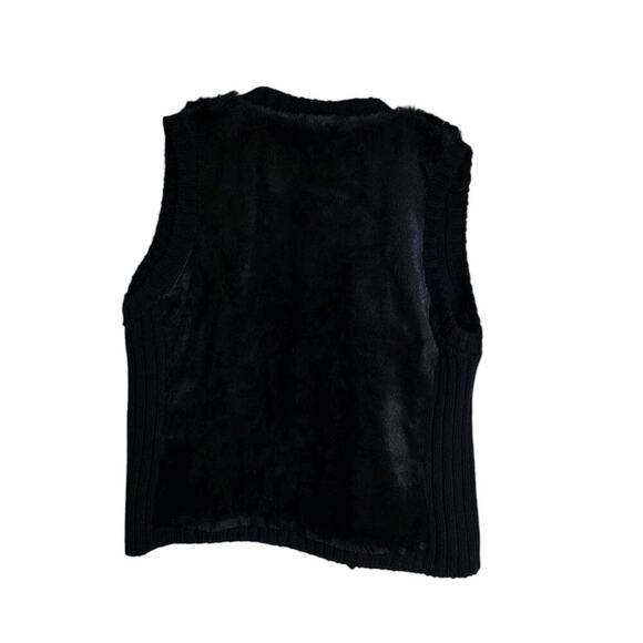 Chico's Black Faux Fur Vest Size 2 US L Sleeveless Open Front Knit Classic - Picture 2 of 7
